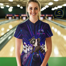 Load image into Gallery viewer, Person wearing a custom bowling shirt with a raccoon design in a bowling alley.