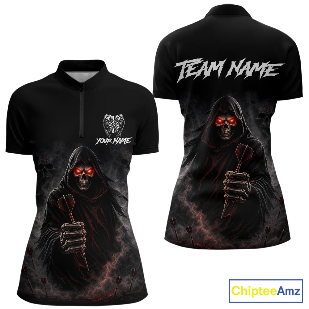 Custom Grim Reaper Dart Shirts SKull Dart Jersey for Women Dartboard Shirt Halloween Polo & Quarter-Zip DHT68