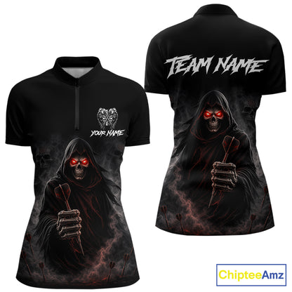 Custom Grim Reaper Dart Shirts SKull Dart Jersey for Women Dartboard Shirt Halloween Polo & Quarter-Zip DHT68