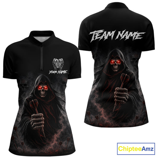 Custom Grim Reaper Dart Shirts SKull Dart Jersey for Women Dartboard Shirt Halloween Polo & Quarter-Zip DHT68