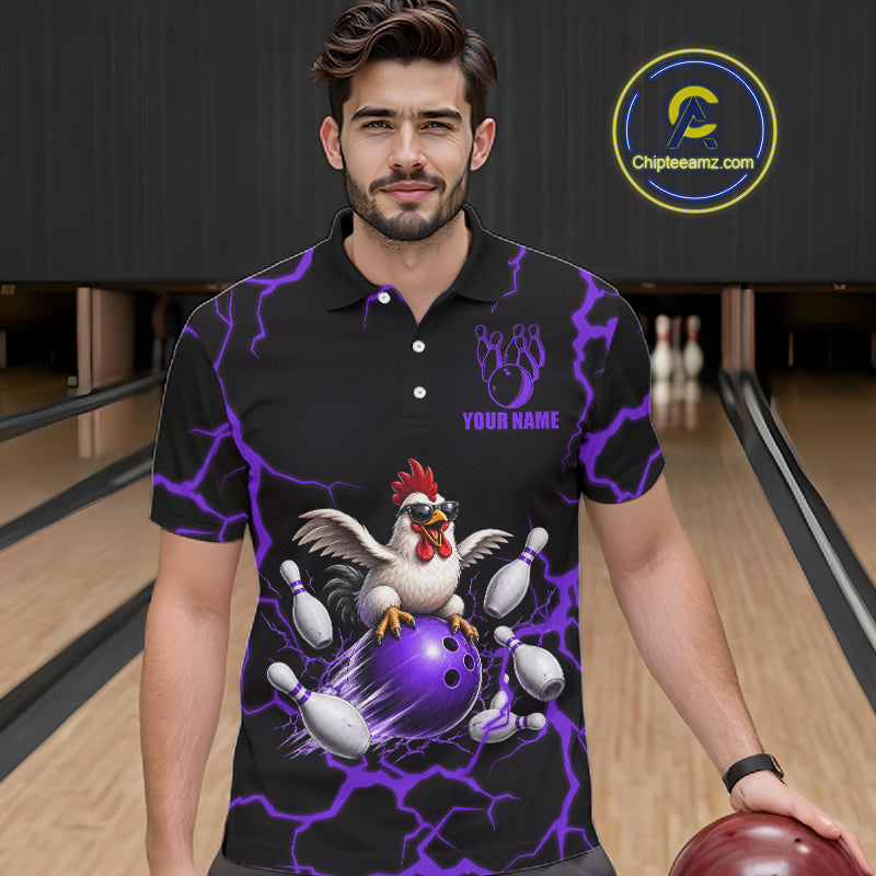 Purple Thunder Lightning Bowling Shirt for Men Custom Funny Chicken Bowling Team Jersey QZT1257