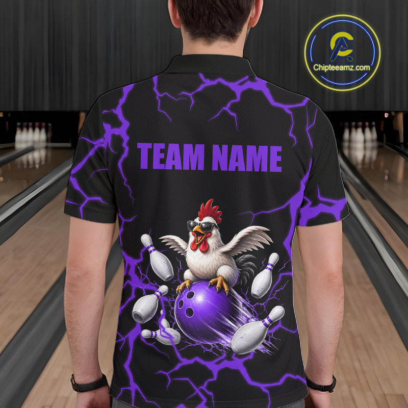 Purple Thunder Lightning Bowling Shirt for Men Custom Funny Chicken Bowling Team Jersey QZT1257