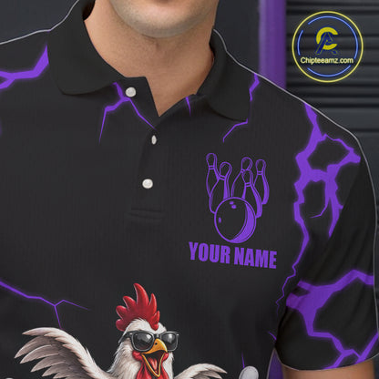 Purple Thunder Lightning Bowling Shirt for Men Custom Funny Chicken Bowling Team Jersey QZT1257