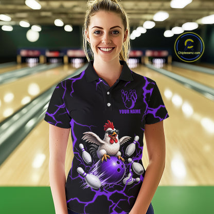 Purple Thunder Lightning Bowling Shirt for Women Custom Funny Chicken Bowling Team Jersey QZT1257