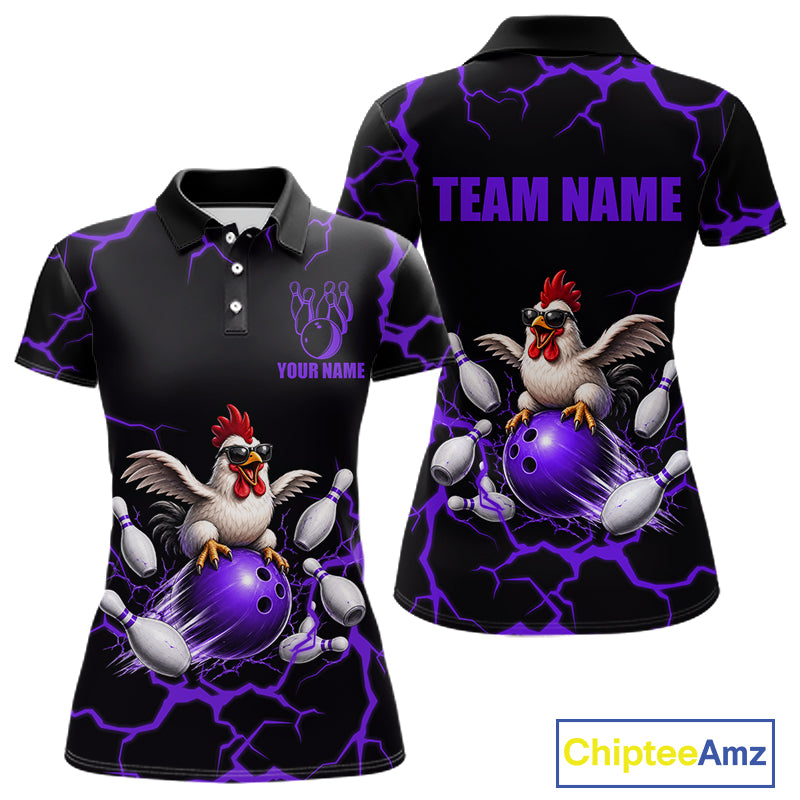 Purple Thunder Lightning Bowling Shirt for Women Custom Funny Chicken Bowling Team Jersey QZT1257