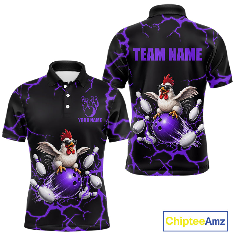 Purple Thunder Lightning Bowling Shirt for Men Custom Funny Chicken Bowling Team Jersey QZT1257