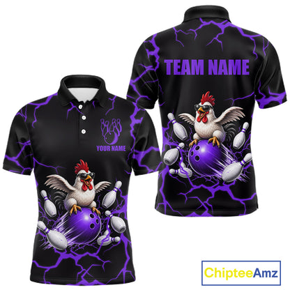Purple Thunder Lightning Bowling Shirt for Men Custom Funny Chicken Bowling Team Jersey QZT1257