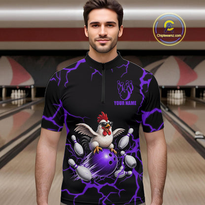 Purple Thunder Lightning Bowling Shirt for Men Custom Funny Chicken Bowling Team Jersey QZT1257