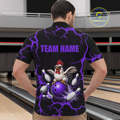 Purple Thunder Lightning Bowling Shirt for Men Custom Funny Chicken Bowling Team Jersey QZT1257