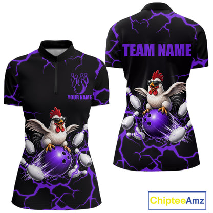 Purple Thunder Lightning Bowling Shirt for Women Custom Funny Chicken Bowling Team Jersey QZT1257