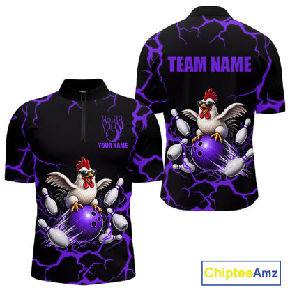 Purple Thunder Lightning Bowling Shirt for Men Custom Funny Chicken Bowling Team Jersey QZT1257