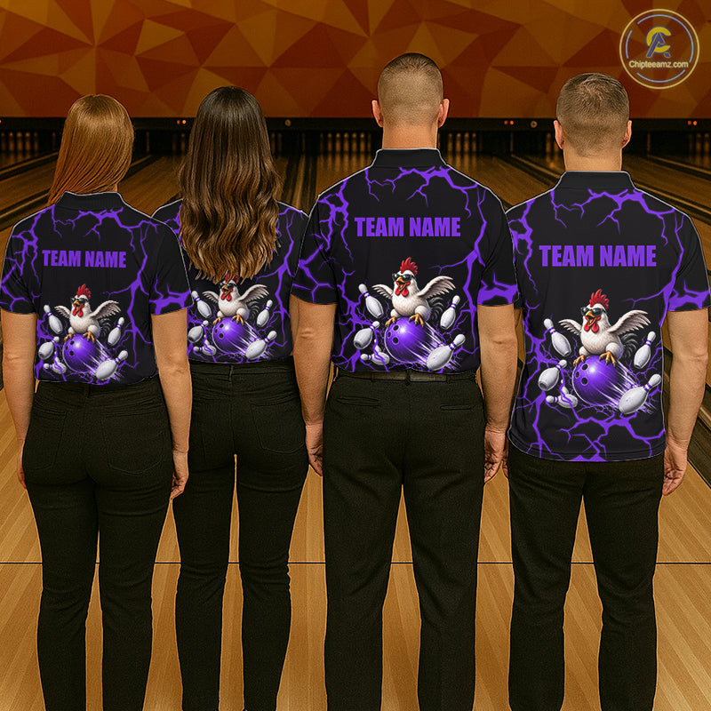 Purple Thunder Lightning Bowling Shirt for Men Custom Funny Chicken Bowling Team Jersey QZT1257