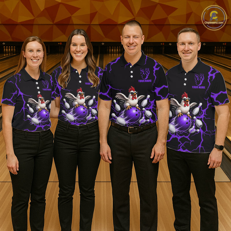 Purple Thunder Lightning Bowling Shirt for Men Custom Funny Chicken Bowling Team Jersey QZT1257