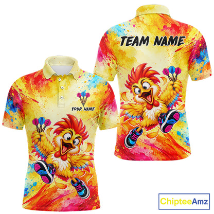 Custom Funny Chicken Darts Shirt for Men Colorful Dart League Jersey Polo & Quarter-Zip DHT82