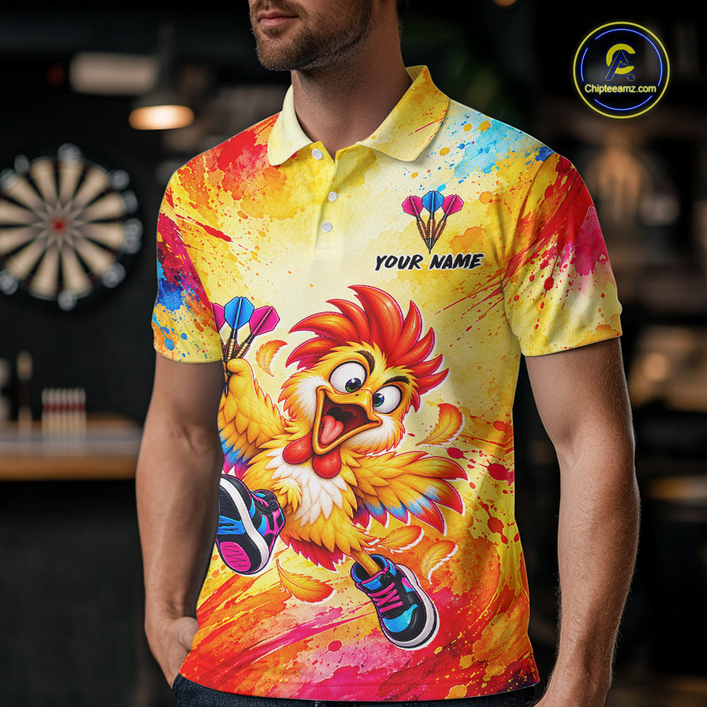 Custom Funny Chicken Darts Shirt for Men Colorful Dart League Jersey Polo & Quarter-Zip DHT82