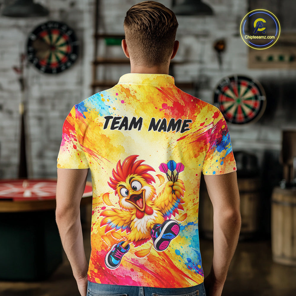 Custom Funny Chicken Darts Shirt for Men Colorful Dart League Jersey Polo & Quarter-Zip DHT82
