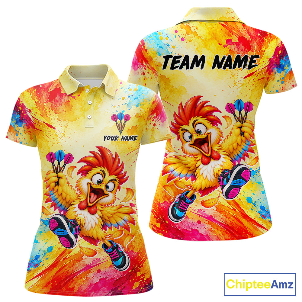 Custom Funny Chicken Darts Shirt for Women Colorful Dart League Jersey Polo & Quarter-Zip DHT82