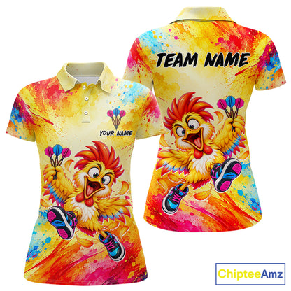 Custom Funny Chicken Darts Shirt for Women Colorful Dart League Jersey Polo & Quarter-Zip DHT82