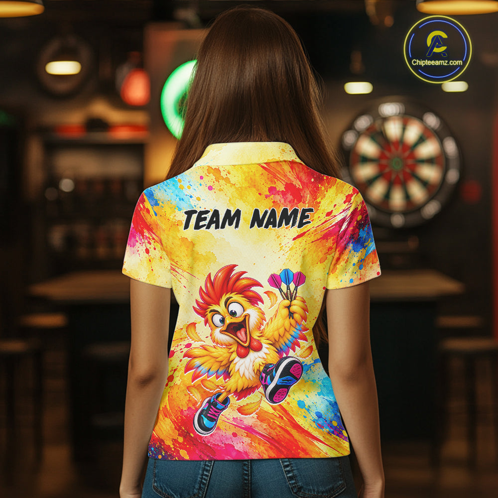Custom Funny Chicken Darts Shirt for Women Colorful Dart League Jersey Polo & Quarter-Zip DHT82
