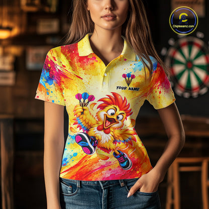 Custom Funny Chicken Darts Shirt for Women Colorful Dart League Jersey Polo & Quarter-Zip DHT82