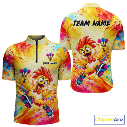 Custom Funny Chicken Darts Shirt for Men Colorful Dart League Jersey Polo & Quarter-Zip DHT82