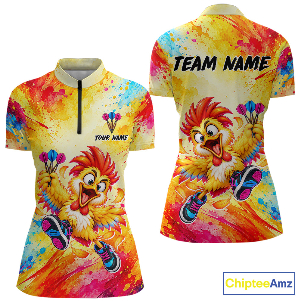 Custom Funny Chicken Darts Shirt for Women Colorful Dart League Jersey Polo & Quarter-Zip DHT82