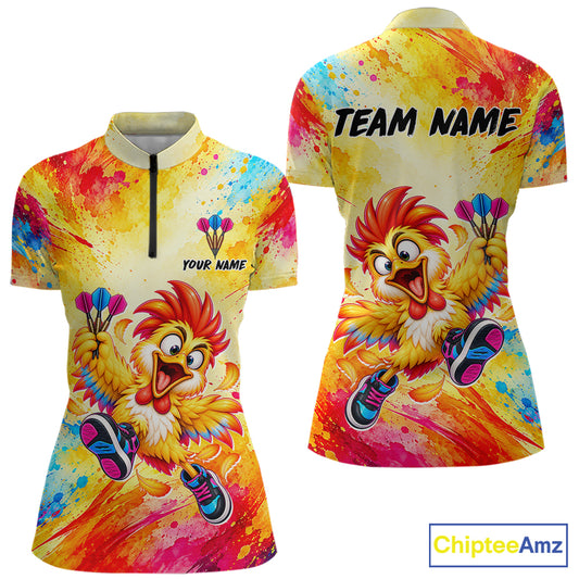 Custom Funny Chicken Darts Shirt for Women Colorful Dart League Jersey Polo & Quarter-Zip DHT82