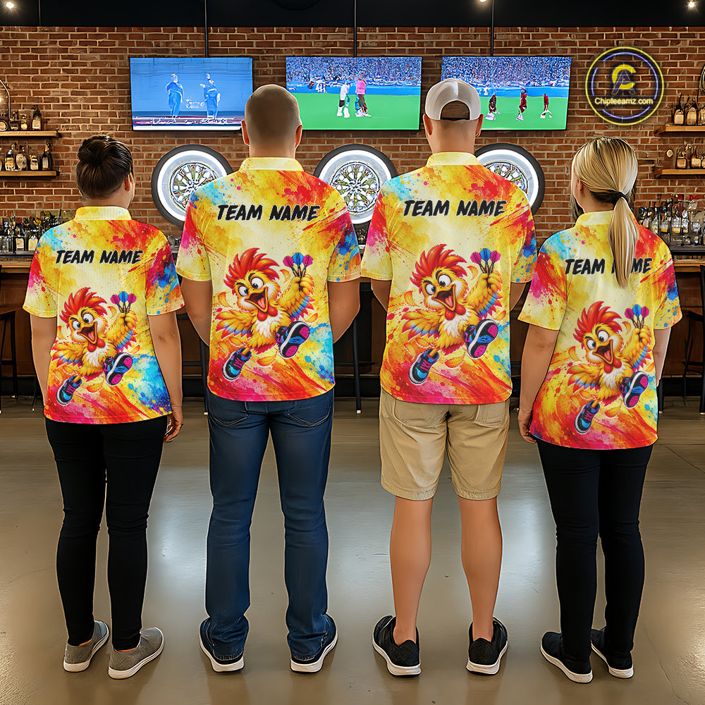 Custom Funny Chicken Darts Shirt for Men Colorful Dart League Jersey Polo & Quarter-Zip DHT82