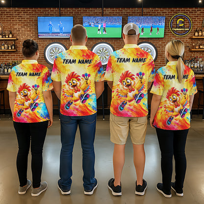 Custom Funny Chicken Darts Shirt for Men Colorful Dart League Jersey Polo & Quarter-Zip DHT82