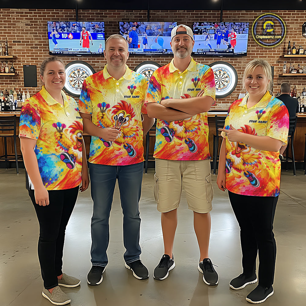Custom Funny Chicken Darts Shirt for Men Colorful Dart League Jersey Polo & Quarter-Zip DHT82