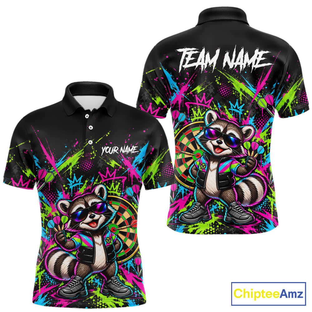 Custom Funny Raccoon Darts Shirt for Men Colorful Dart Team Jersey Polo & Quarter-Zip DHT83