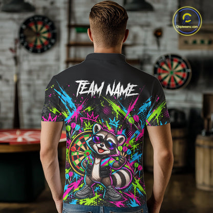 Custom Funny Raccoon Darts Shirt for Men Colorful Dart Team Jersey Polo & Quarter-Zip DHT83