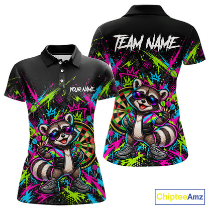 Custom Funny Raccoon Darts Shirt for Women Colorful Dart Team Jersey Polo & Quarter-Zip DHT83