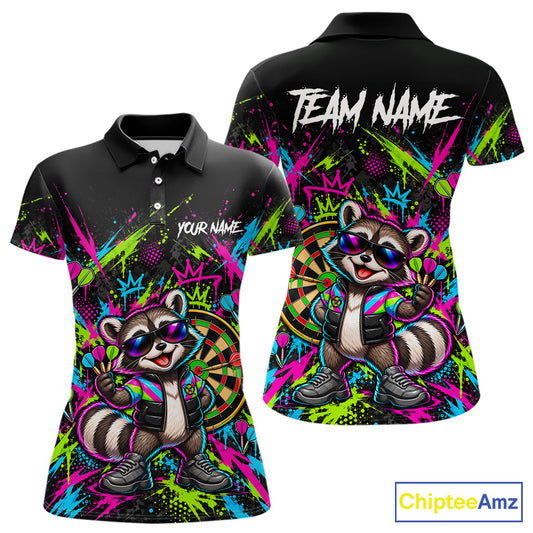 Custom Funny Raccoon Darts Shirt for Women Colorful Dart Team Jersey Polo & Quarter-Zip DHT83
