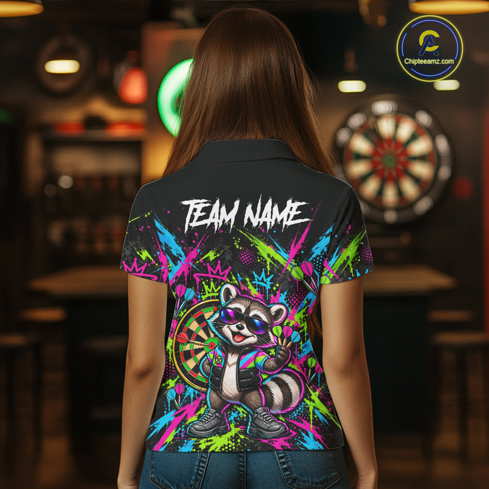 Custom Funny Raccoon Darts Shirt for Women Colorful Dart Team Jersey Polo & Quarter-Zip DHT83