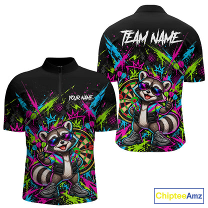 Custom Funny Raccoon Darts Shirt for Men Colorful Dart Team Jersey Polo & Quarter-Zip DHT83