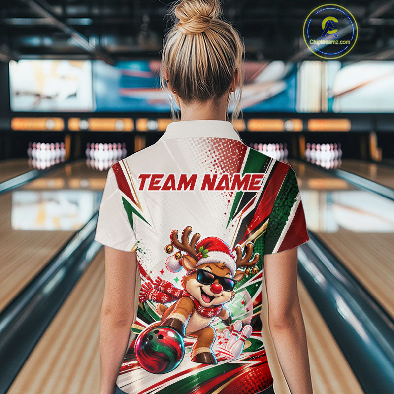 Custom Funny Reindeer Bowling Shirt Christmas for Women Team Bowling Jersey QZT1332