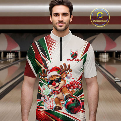 Custom Funny Reindeer Bowling Shirt Christmas for Men Team Bowling Jersey QZT1332