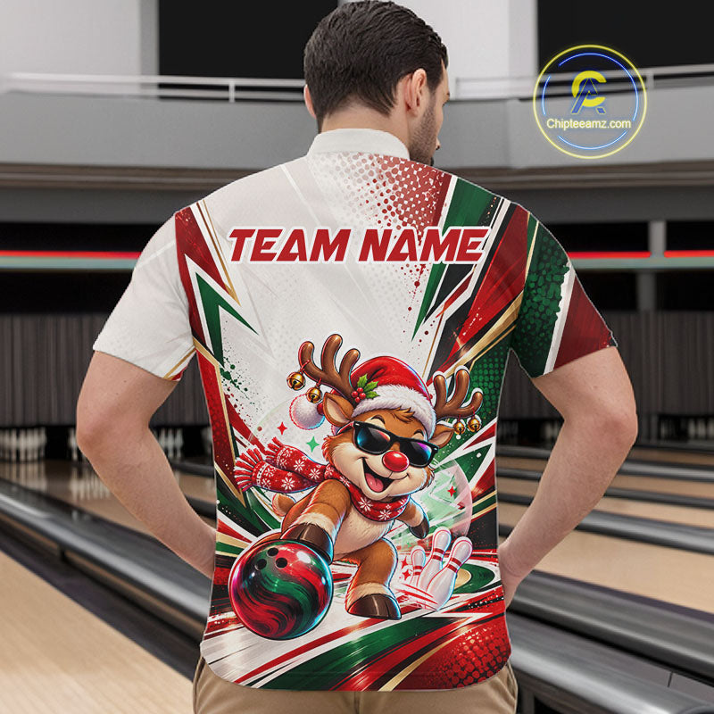 Custom Funny Reindeer Bowling Shirt Christmas for Men Team Bowling Jersey QZT1332