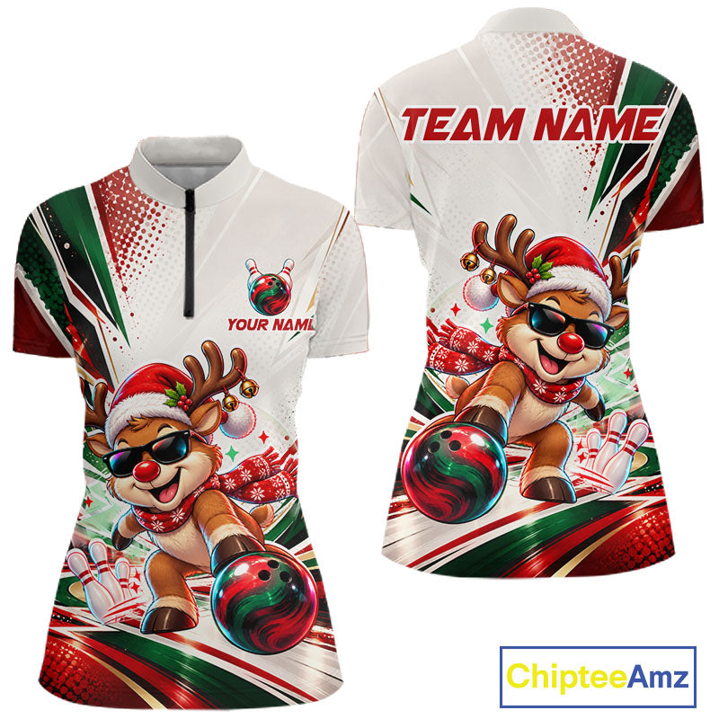 Custom Funny Reindeer Bowling Shirt Christmas for Women Team Bowling Jersey QZT1332
