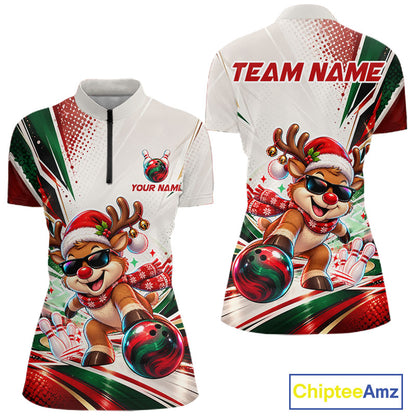 Custom Funny Reindeer Bowling Shirt Christmas for Women Team Bowling Jersey QZT1332