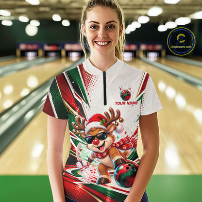 Custom Funny Reindeer Bowling Shirt Christmas for Women Team Bowling Jersey QZT1332