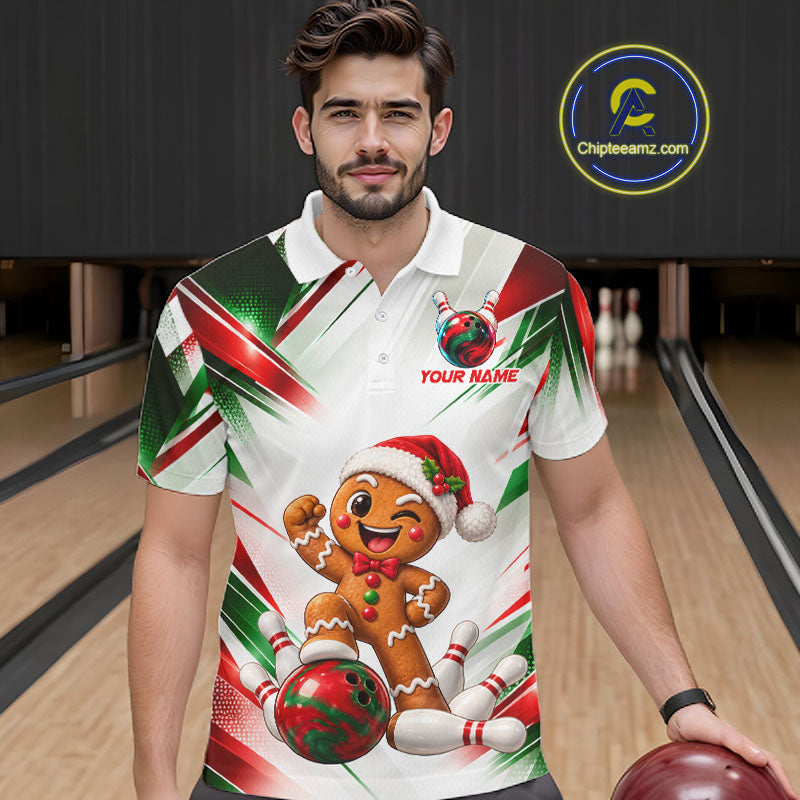 Custom Christmas Gingerbread Bowling Shirt for Men Funny Bowling Team Jersey QZT1333
