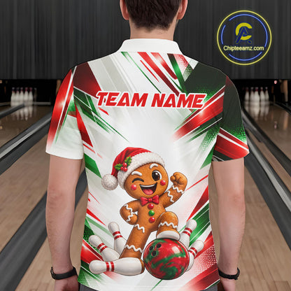 Custom Christmas Gingerbread Bowling Shirt for Men Funny Bowling Team Jersey QZT1333