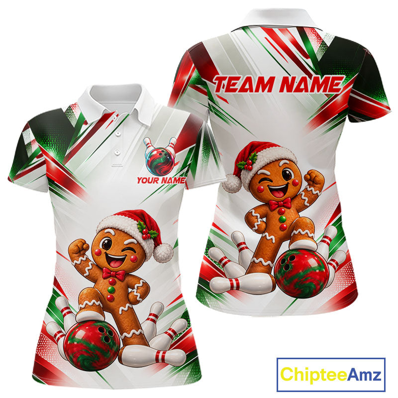 Custom Christmas Gingerbread Bowling Shirt for Women Funny Bowling Team Jersey QZT1333