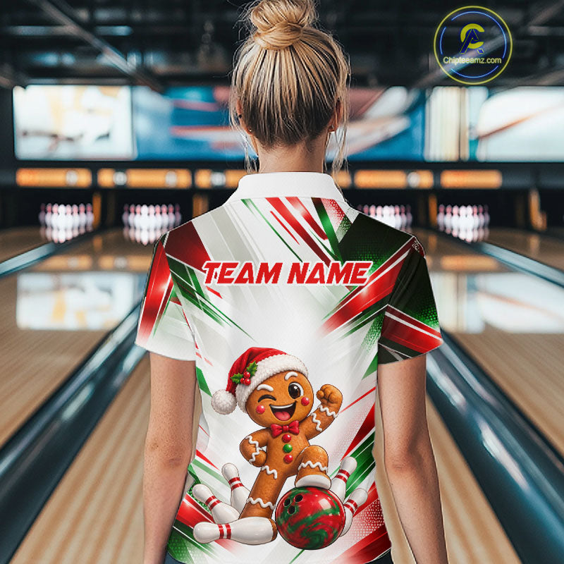 Custom Christmas Gingerbread Bowling Shirt for Women Funny Bowling Team Jersey QZT1333