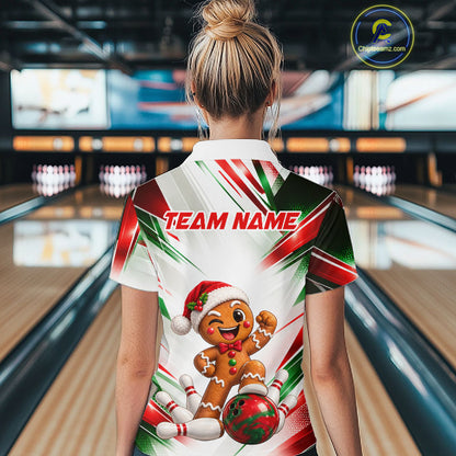 Custom Christmas Gingerbread Bowling Shirt for Women Funny Bowling Team Jersey QZT1333