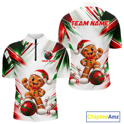 Custom Christmas Gingerbread Bowling Shirt for Men Funny Bowling Team Jersey QZT1333