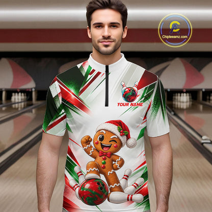 Custom Christmas Gingerbread Bowling Shirt for Men Funny Bowling Team Jersey QZT1333