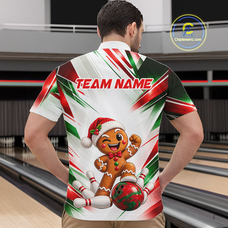 Custom Christmas Gingerbread Bowling Shirt for Men Funny Bowling Team Jersey QZT1333